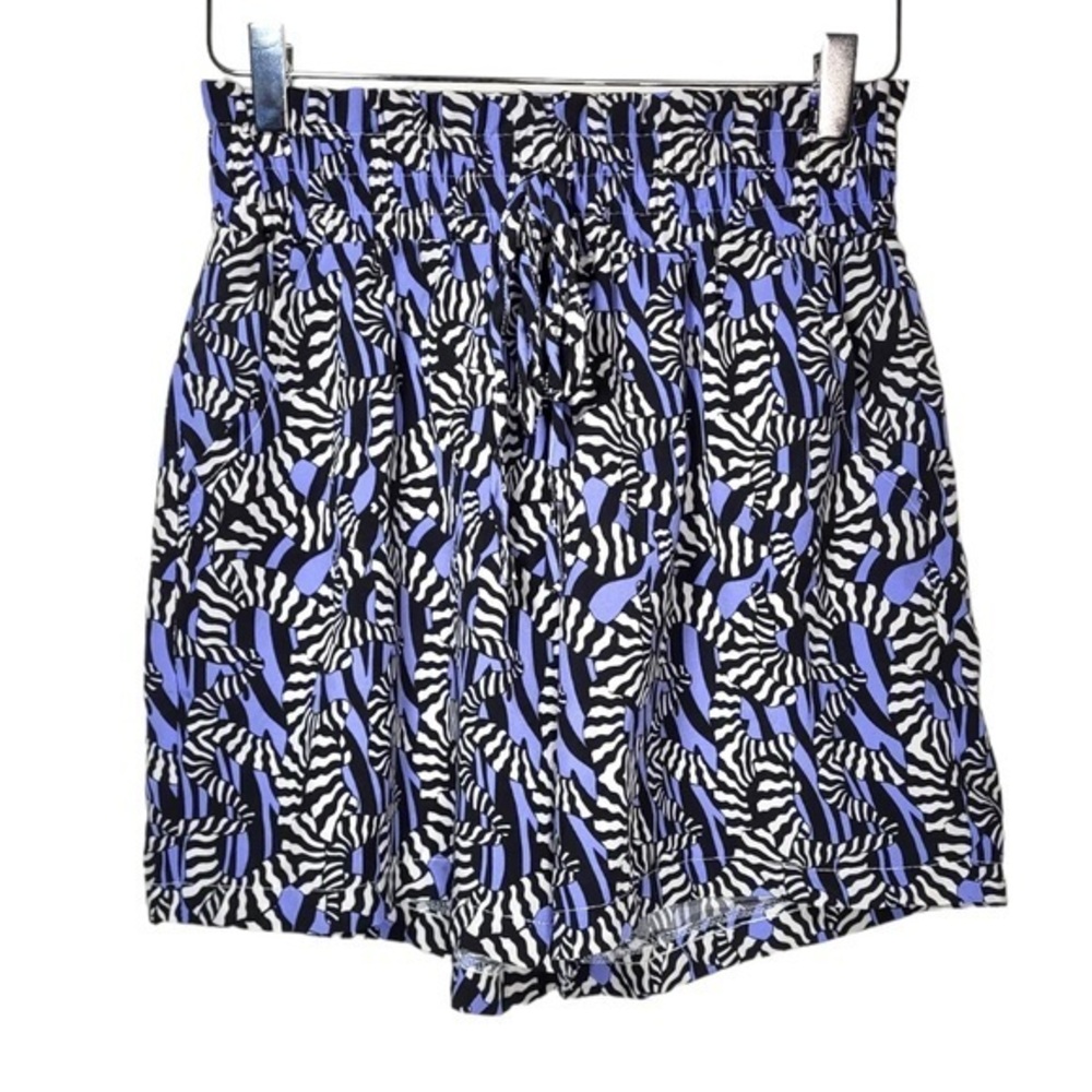 Animal Zebra Print Cotton Blend Paperbag Elastic Waist Shorts in Purple